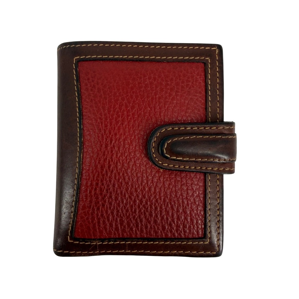 Vintage Coach Pebbled Leather Bifold Kiss Lock Wallet Red Brown Snap Closure